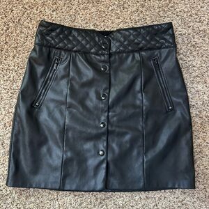 Carmen Marc Valvo Faux Leather Moto Button Up Mini Skirt